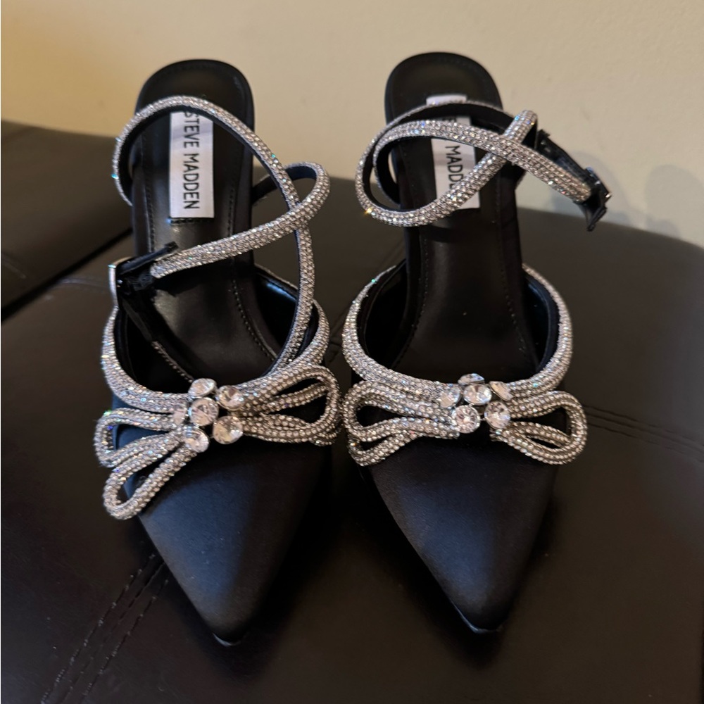 Steve Madden Black Heels with Rhinestone Bow